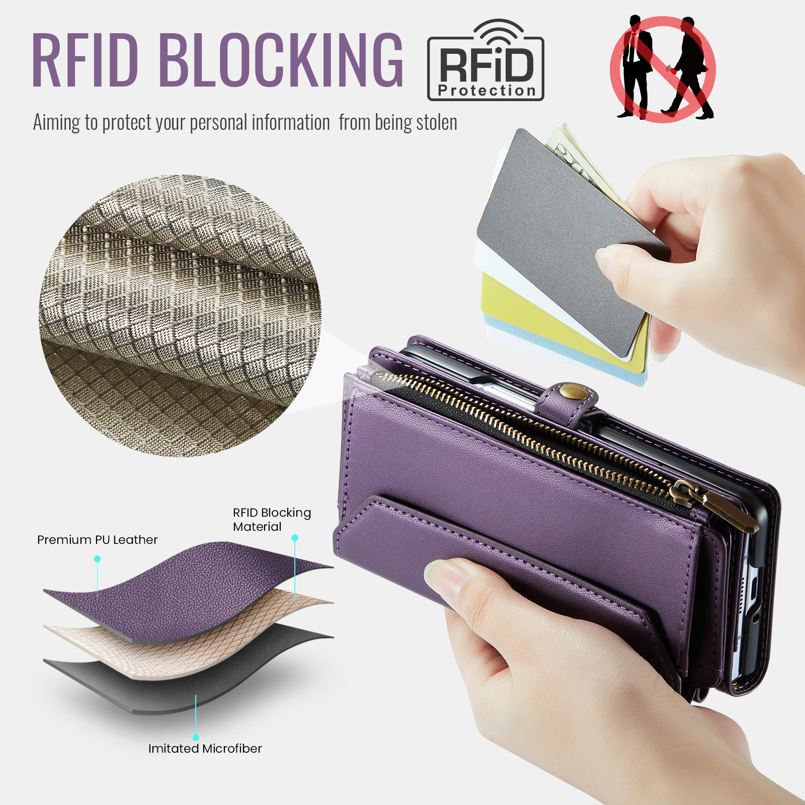 Asuwish Compatible with Samsung Galaxy Z Fold 5 5G 2023 Zipper Wallet Phone Case With pen slot Crossbody Lanyard Strap Flip Card Holder Slot Cell Cover for ZFold5 Z5 G Fold5 5Z Women Girls Purple