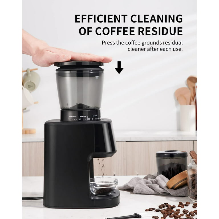 Minoto Electric Ceramic Conical Burr Coffee Grinder - 5 Adjustable Grind Settings - Whole Bean Mill for Aeropress, Drip Coffee, Espresso, French