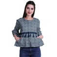 thumbnail image 1 of Moomaya Round Neck Crop Tops Bell Sleeves Printed Casual Lace Shirts For Women, 1 of 5