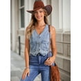 thumbnail image 2 of DARING DIVA Women's Denim Vest Sleeveless Button Down Cropped Waistcoat XS Gray Blue, 2 of 6