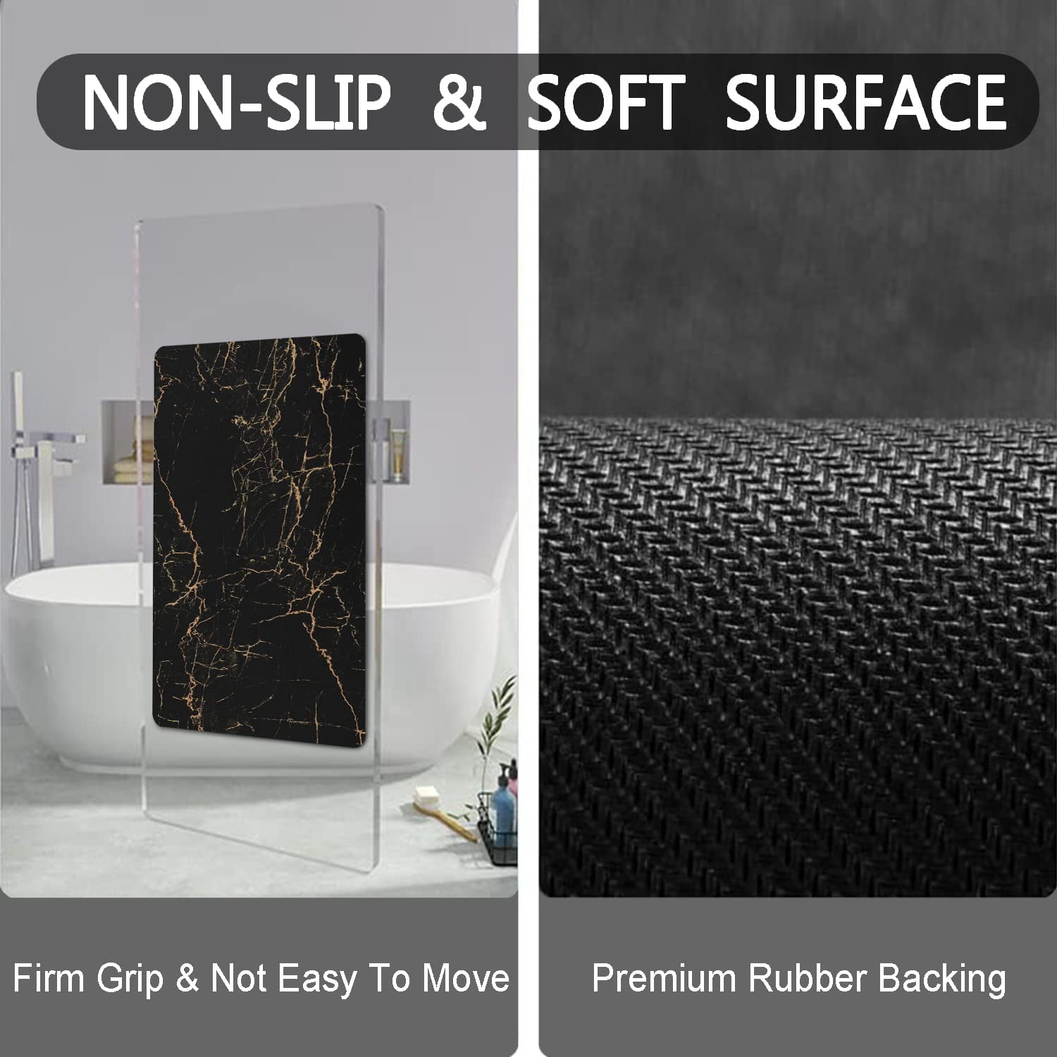 Black Bath Mats for Bathroom 20"x32" Non Slip Quick Dry Super Water Absorbent Marble Bathroom Rug Washable Thin Bathroom Rugs Fit Under Door