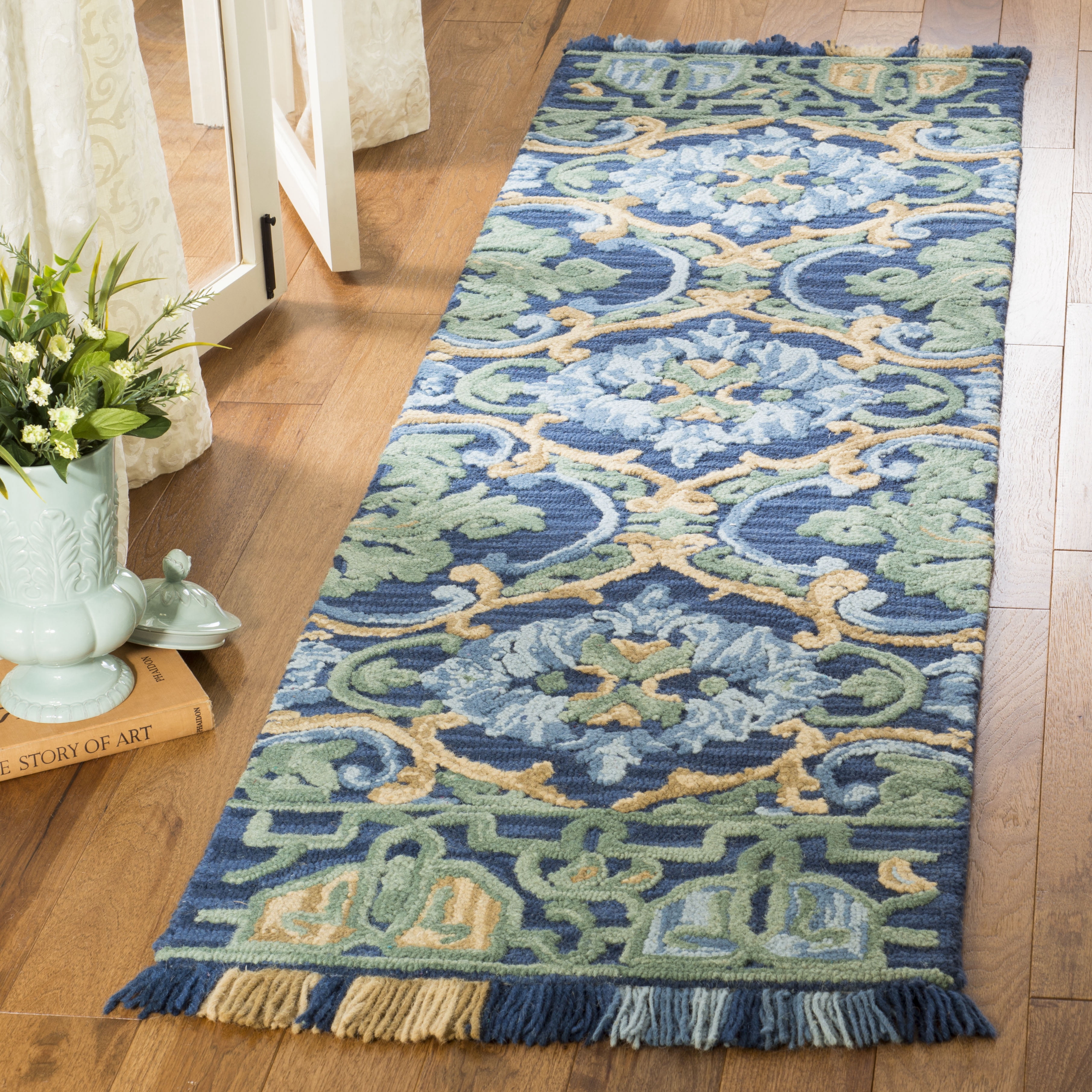 SAFAVIEH Blossom Abram Geometric Area Rug, Navy/Green, 4' x 4' Square