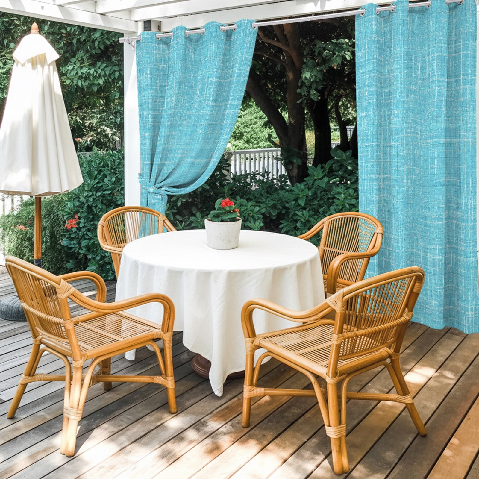 Teal Blue Outdoor Curtains for Patio, Abstract Modern Farmhouse Solid Color Sunshade Privacy Drapes Grommet Waterproof Outside Curtains for Porch/Cabana/Balcony 54"x 95", 2 Panel