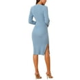 thumbnail image 3 of INSPIRE CHIC Women's Square Neck Long Sleeve Slim Fit Ribbed Knit Bodycon Midi Sweater Dress L Blue, 3 of 6