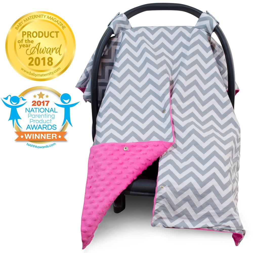PERSONALIZED BABY TODDLER CAR SEAT STRAP COVERS HOT PINK TOP BLACK CHEVRON