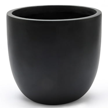 LuxenHome Black MgO Round 9.2in. H Planter