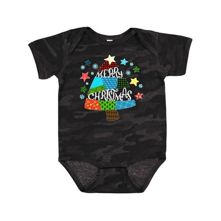 

Inktastic Merry Christmas Patchwork Quilting Tree Gift Baby Boy or Baby Girl Bodysuit