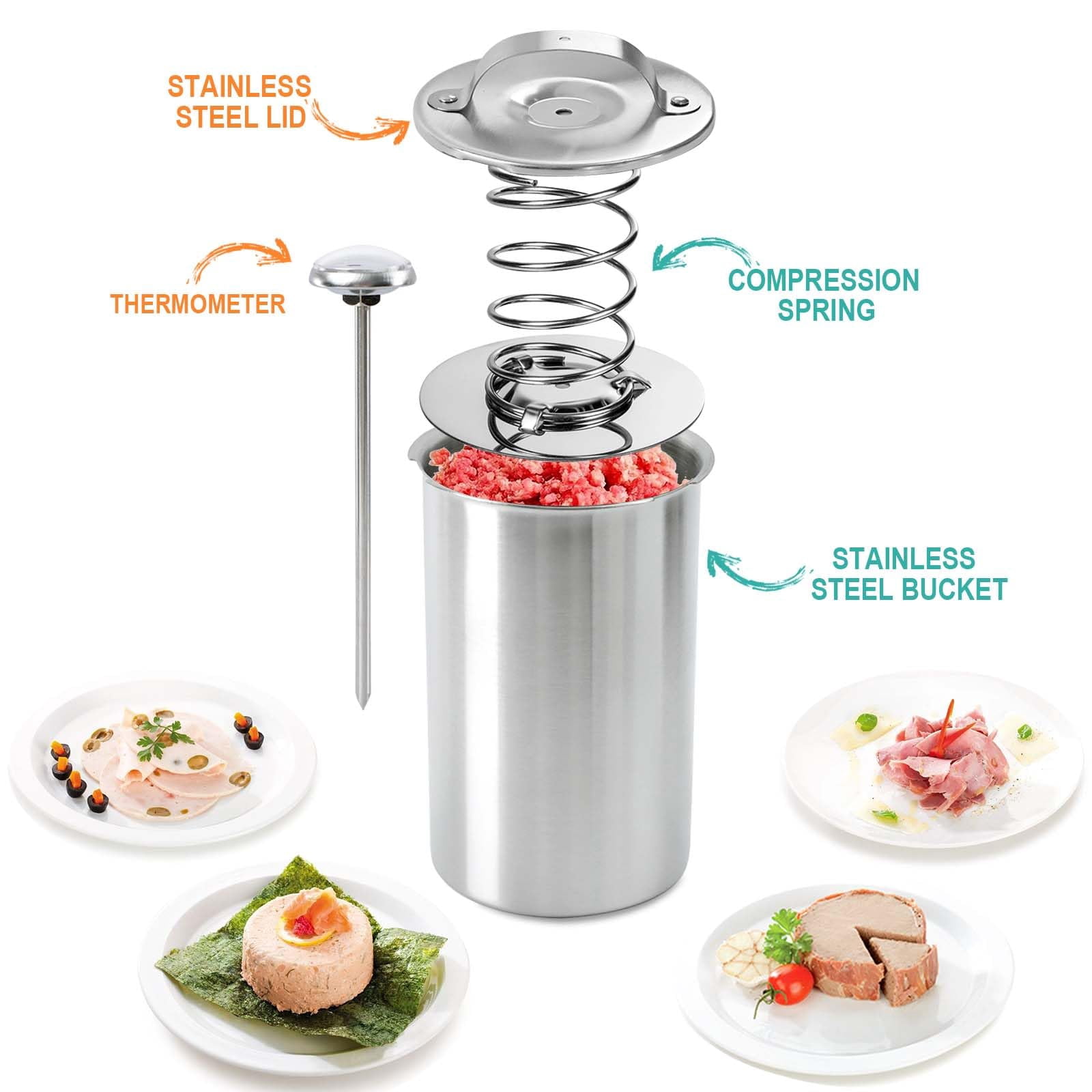 Stainless Steel Ham Maker with Thermometer, 304 Food-Grade Meat Press, 2-2.5 LBS, Dishwasher Safe