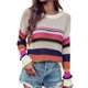 thumbnail image 3 of Top De Punto Para Mujer Jersey De Cuello Redondo Informal Con Rayas Arcoíris Suéteres Transpirables Para Mujer Para Oficina Para Citas ANGGREK Ropa, 3 of 6