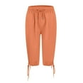thumbnail image 5 of HKYNLAG Bermuda Shorts for Women Knee Length Cotton Linen Elastic Waist Drawstring Shorts Summer Capris Pants with Pockets Saffron XL, 5 of 7