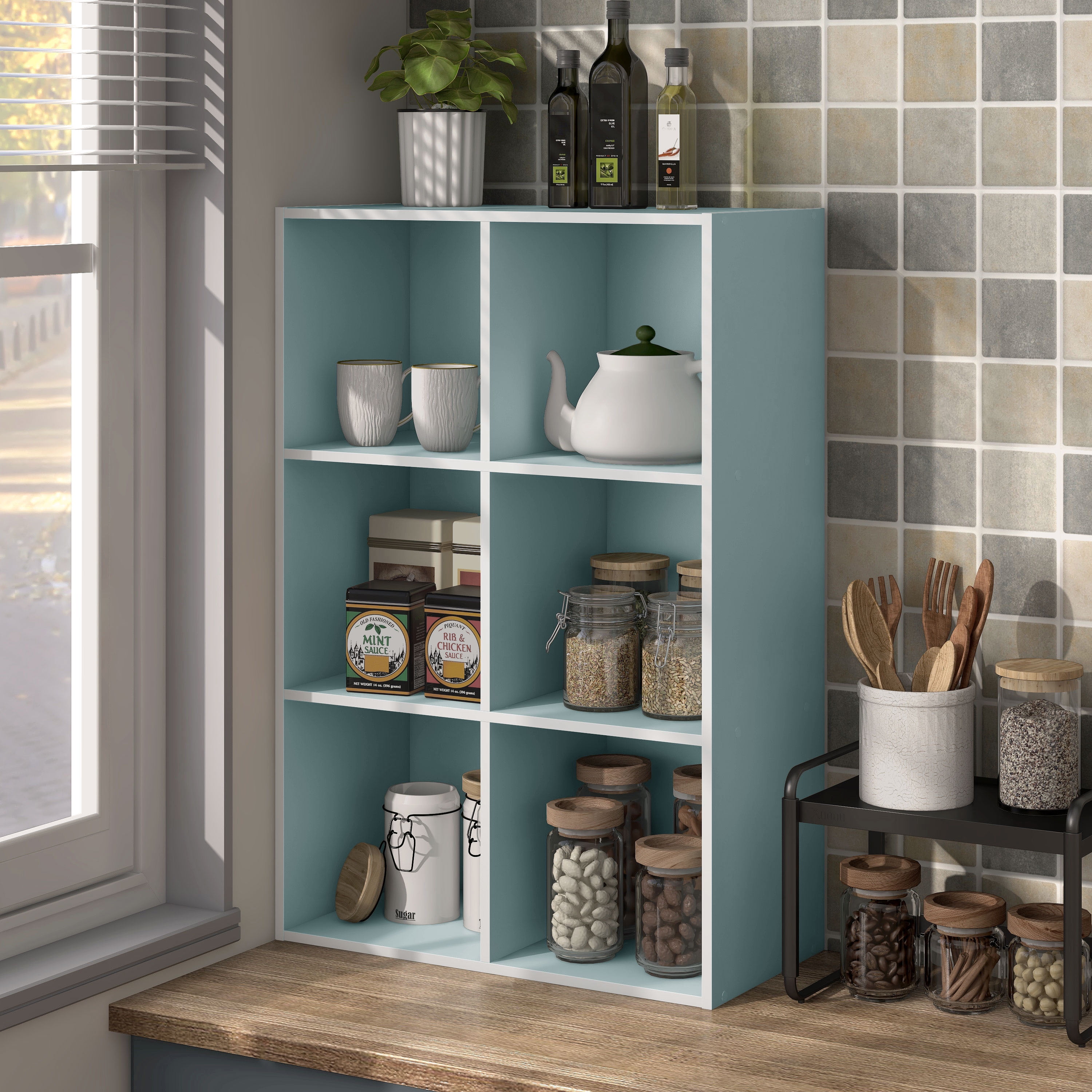Furniture of America Brooks Stackable 6-Cube Wood Light Blue Kids Bookcase
