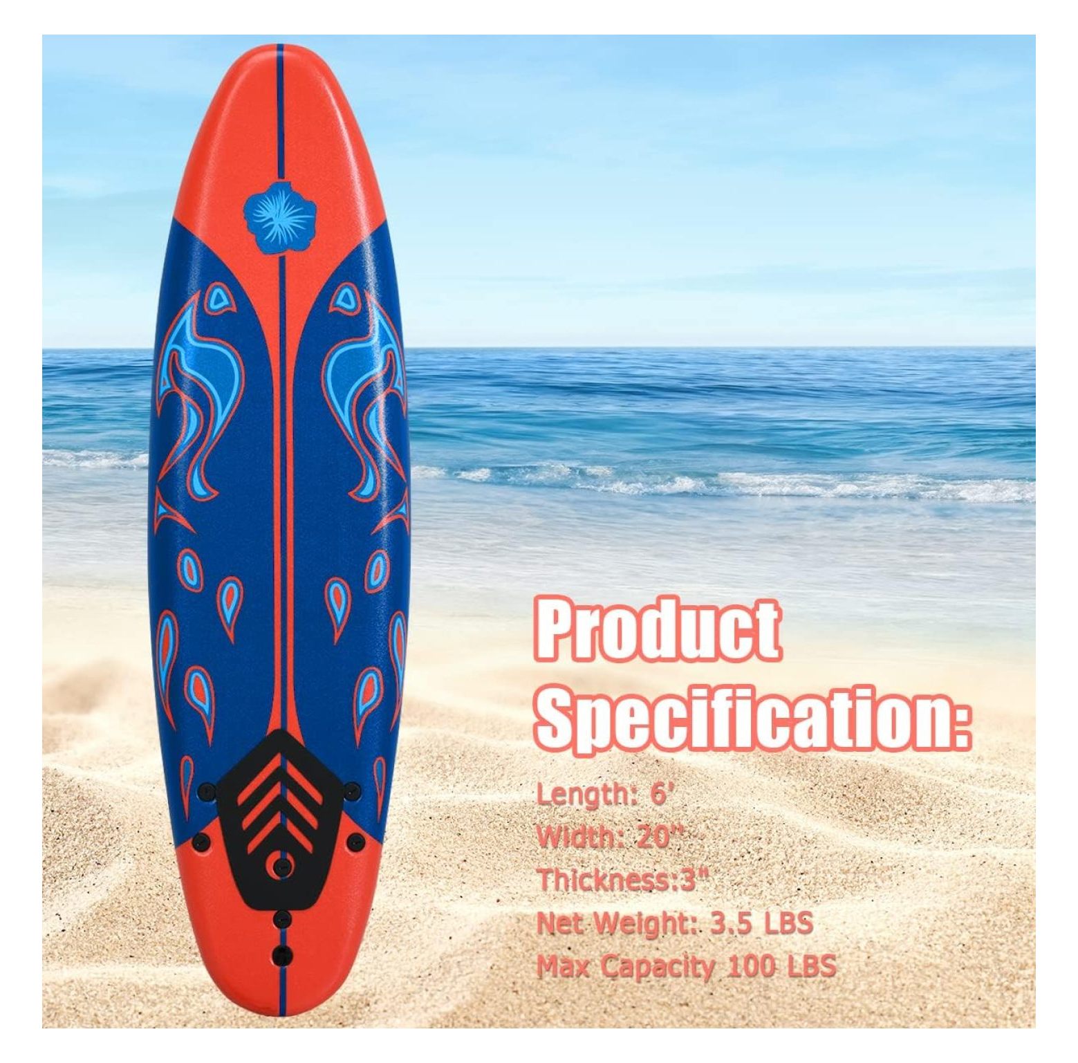Surfboard, 6FT Stand Up Paddle Board with Removable Fins & Safety Leash, Lightweight Non-Slip Paddle Board for Teenagers, Adult, Beginners