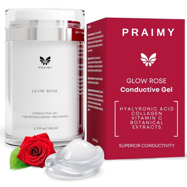 Gel conductivo PRAIMY Glow Rose para tratamiento facial con microcorriente