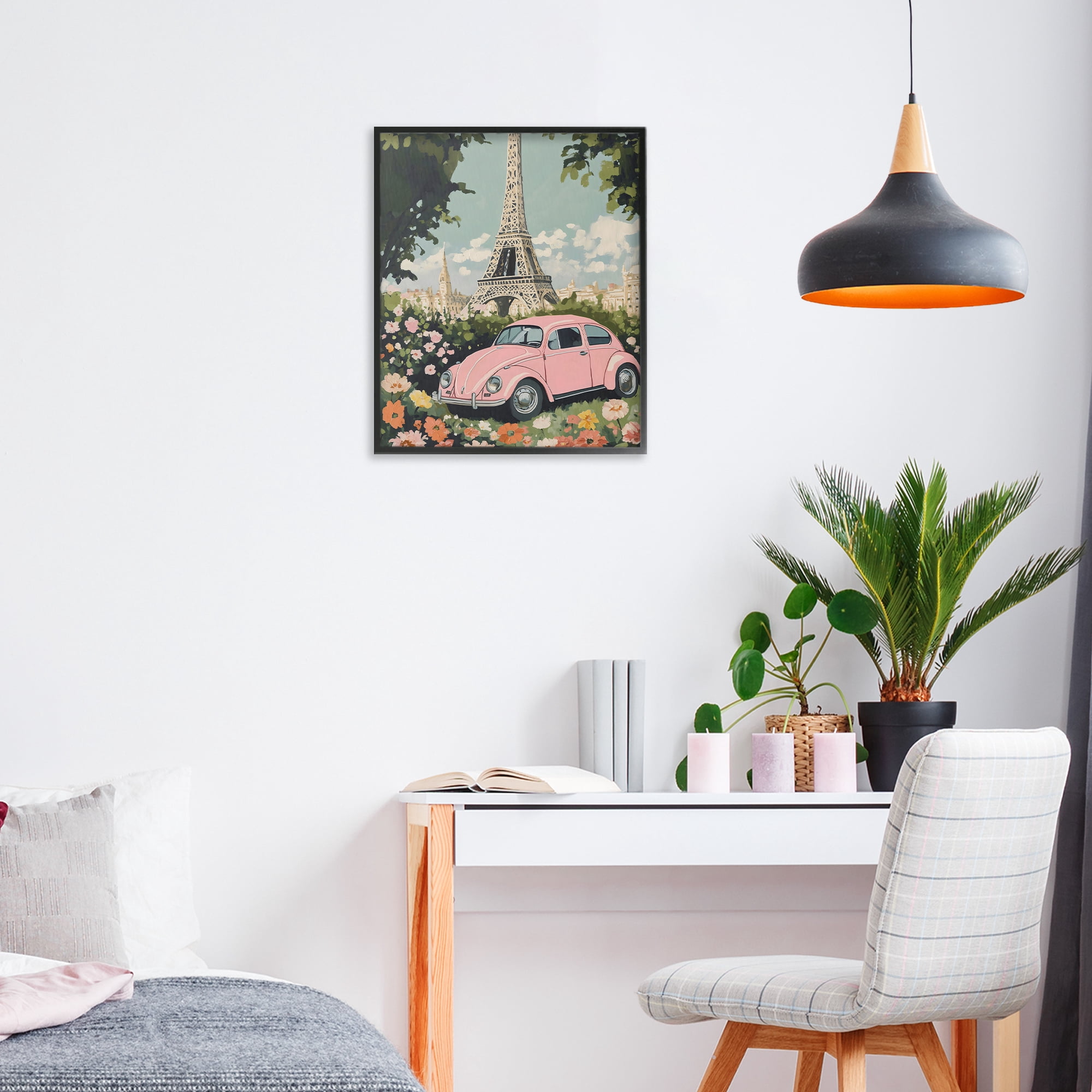 Stupell Industries Paris Pink Car in Bloom Black Framed Giclee Art, design by The Prints Vibe