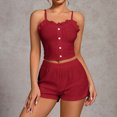 thumbnail image 2 of Erwazi Women Hollow Out Pajama Sets Spaghetti Strap Ruffle Tank Top Elastic Waist Shorts 2 Piece Loungewear Set, 2 of 5
