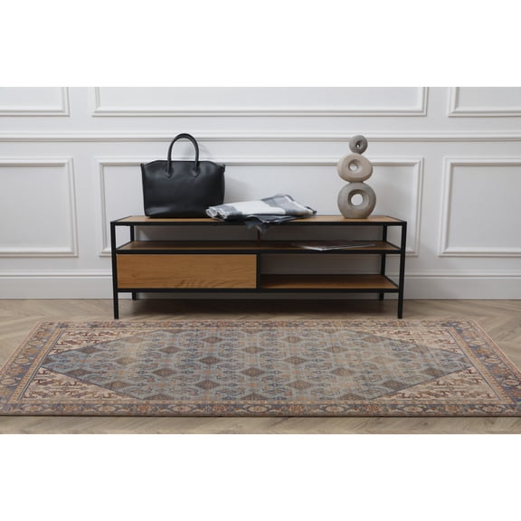 Contemporary Home Living 3' x 5' Southwest Diamond Medallion Area Throw Rug Pad - Blue and Cream