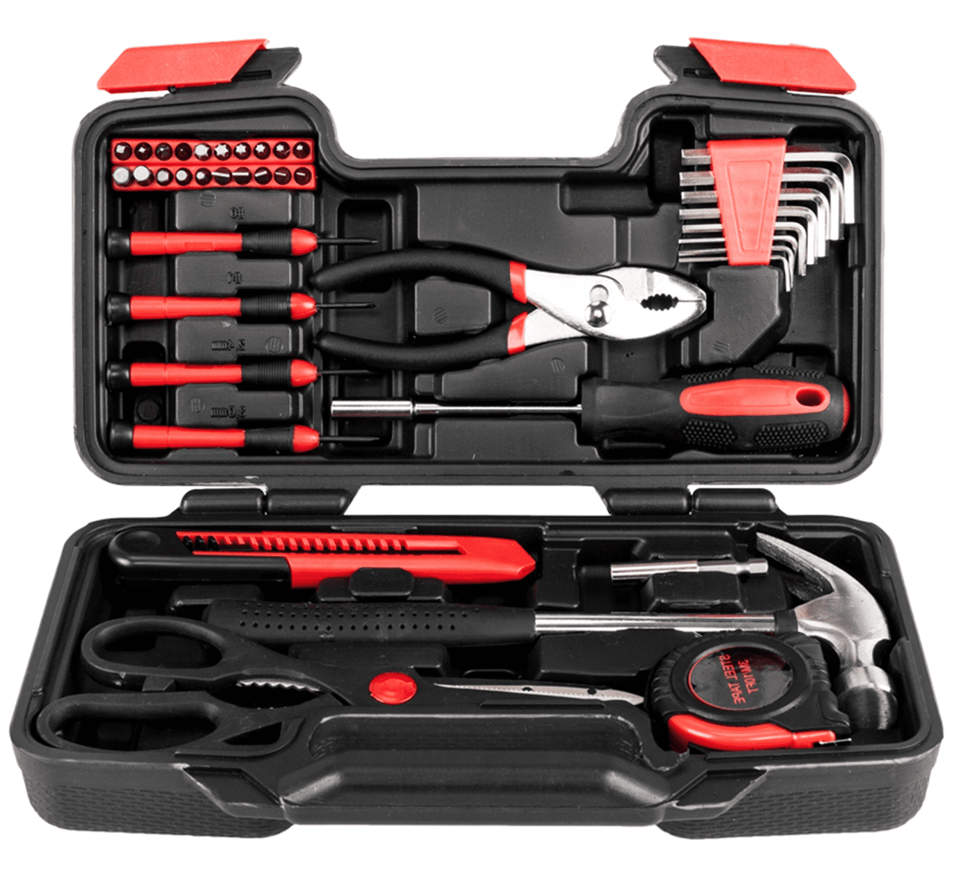 Set of 39 Red Household Tool Kit Storage Case with Handle Essential