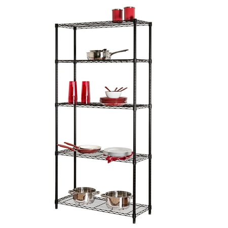 Honey-Can-Do 5-Tier Heavy-Duty Adjustable Shelving Unit with 200-lb Shelf Capacity, Black,Shelves & Shelf Units Black,Steel