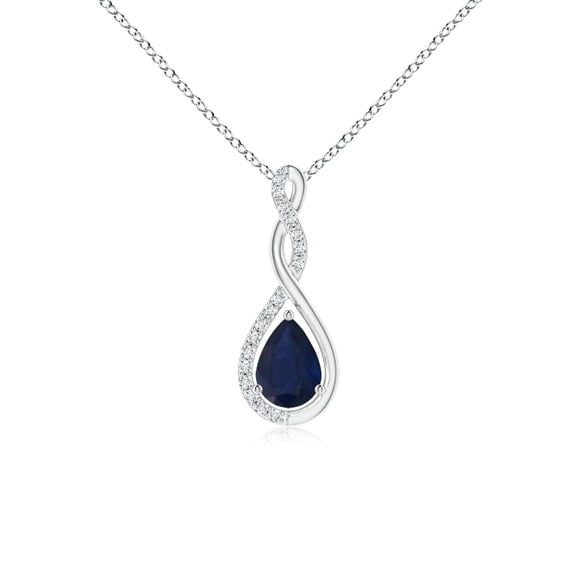 ANGARA Natural Twisted Infinity Blue Sapphire Drop Pendant in 14K White Gold for Women (Size-7x5mm) | September Birthstone, Anniversary, Jewelry Gift for Women | Natural Blue Sapphire Necklace