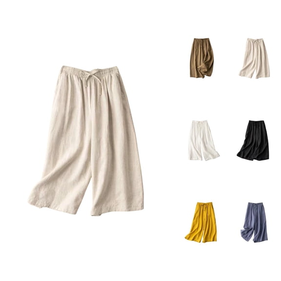 Capri Pants for Women 2025 Solid Color Elastic High Waist Wide Leg Casual Capris with Pockets Womens Cropped Pants
