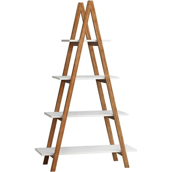 4-Tier Ladder Shelf, Free-Standing Solid Bamboo Wood Frame Bookshelf Storage Shelves, A-Frame Display Rack