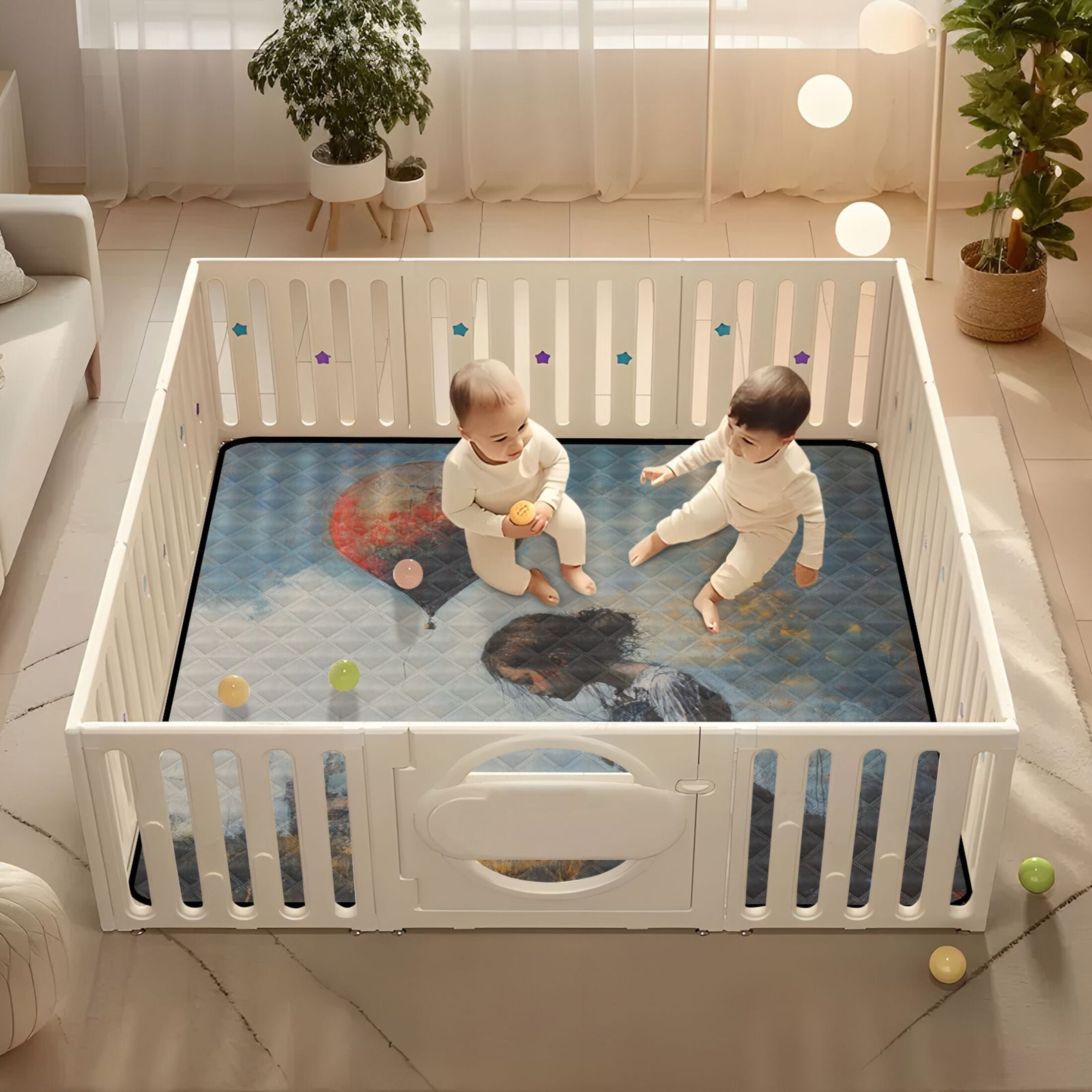 WOBOGO Down and Out Lass Baby Playmats Extra Large Waterproof Rollable Activity Pads for Toddlers 50×50inch