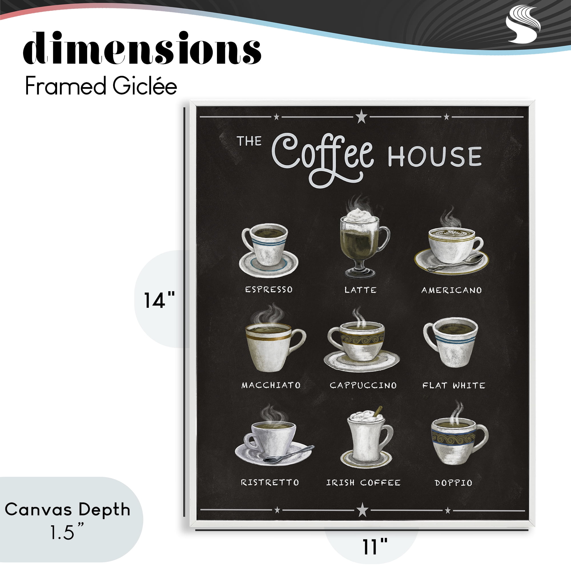 Stupell Industries The Coffee House Menu White Framed Giclee Art, design by Conrad Knutsen