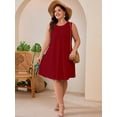 thumbnail image 4 of SHOWMALL Plus Size Sleeveless Summer Dress for Women, Perfect Mother's Day Gift, Wine Red 1X Casual Pleated Dress with Pockets for Party & Graduation, 4 of 7