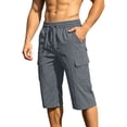 thumbnail image 2 of Men's Cargo Shorts Below Knee Capri Pants Quick Dry Lightweight Casual Summer Bottoms Elastic Waist Drawstring with Multi-Pockets for Hiking Outdoor Fishing Workout Golf, 2 of 9