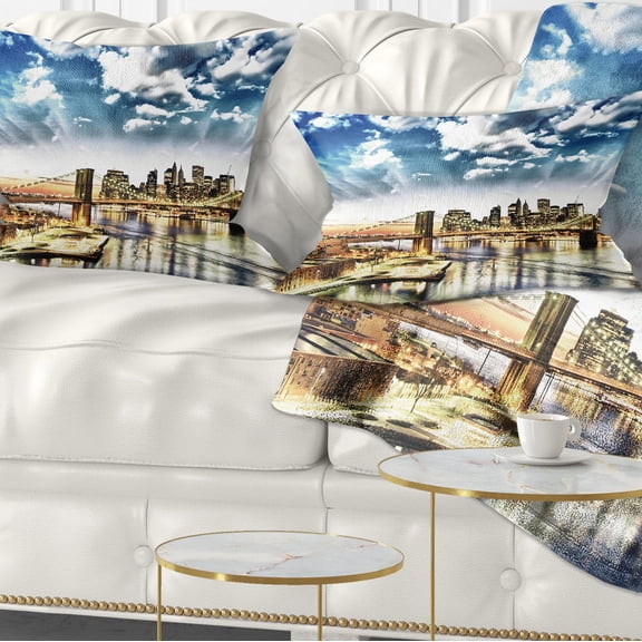 Designart Winter Clouds Over Manhattan - Cityscape Photo Throw Pillow - 12x20