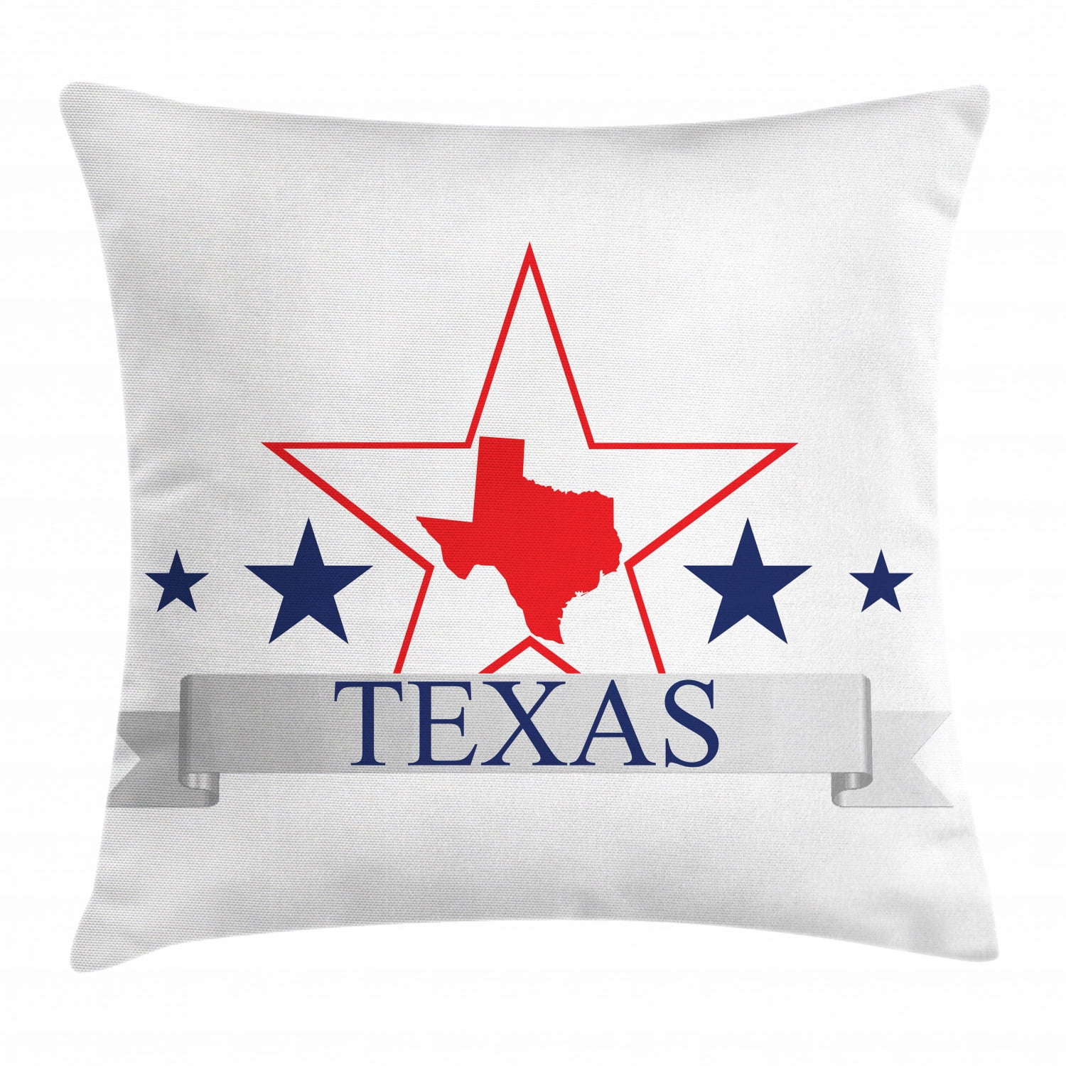 Texas Star Throw Pillow Cushion Cover San Antonio Dallas Houston Austin Map With Stars Pattern Usa Decorative Square Accent Pillow Case 18 X 18 Inches Navy Blue Vermilion Pale Grey By Ambesonne
