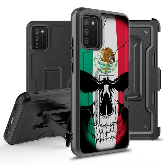 ANJ  Rugged Hybrid Shockproof Case w/Kickstand   Holster Clip Card Slot Cover for Samsung Galaxy A02S (SM-A025) - Mexican Skullcap