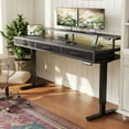 thumbnail image 6 of Casacomoda 63“ Electric Standing Desk with Power Outlets and LED Lights, Adjustable Height Sit Stand Desk with Monitor Shelf & 3 Fabric Drawers for Home Office, Black, 6 of 7