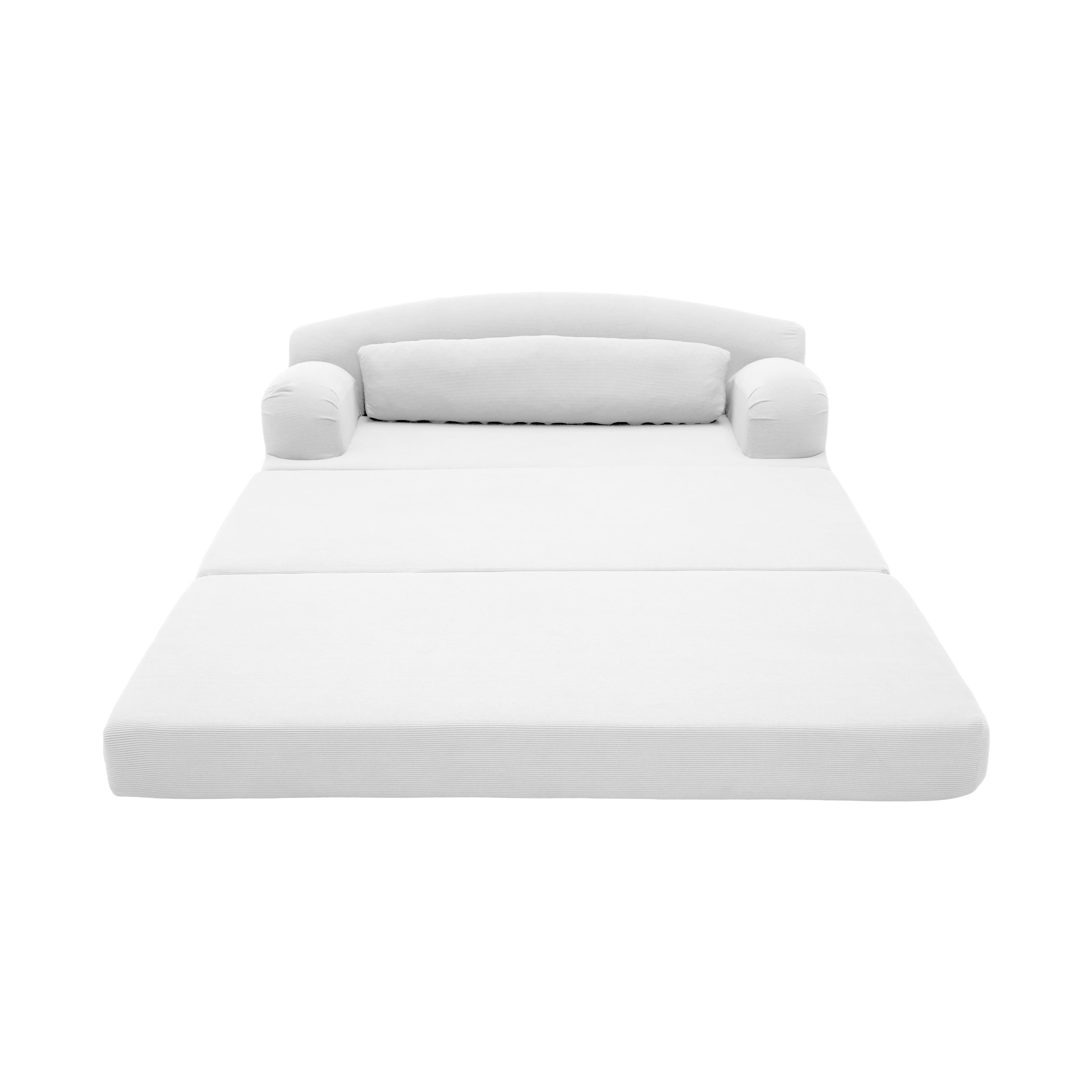 Leumius Futon Sofa Bed, Convertible Sofa Bed,Folding Boneless Couches,Low-Profile Boneless Couch for Living Room,15.8" H Low Seat Small 57" Foldable Floor Sleeper Mattress Lounge Space‑Saving,White