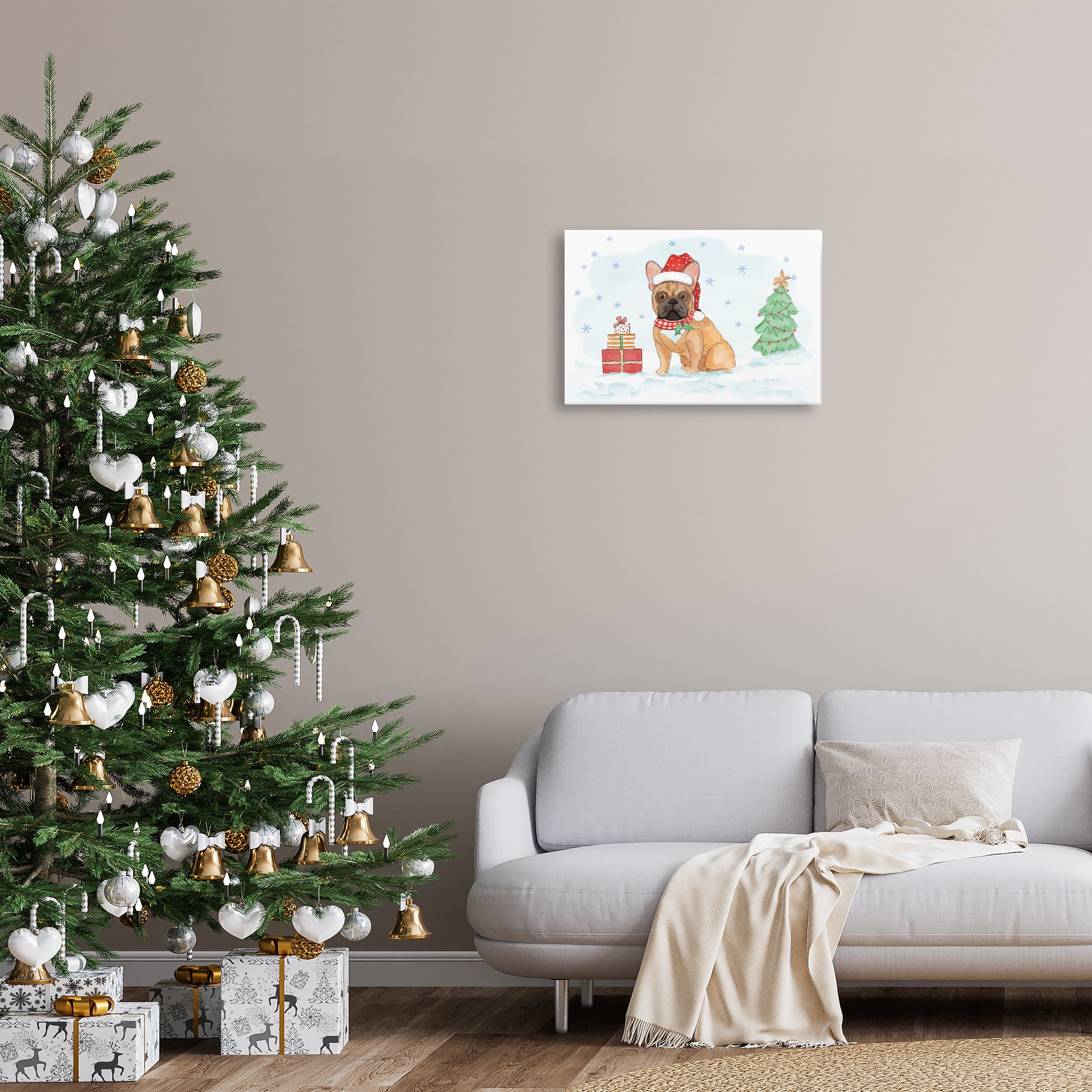 Stupell Industries Holiday Dog in Snow Holiday Painting Gallery Wrapped Canvas Art Prints Wall Art, 24 x 16