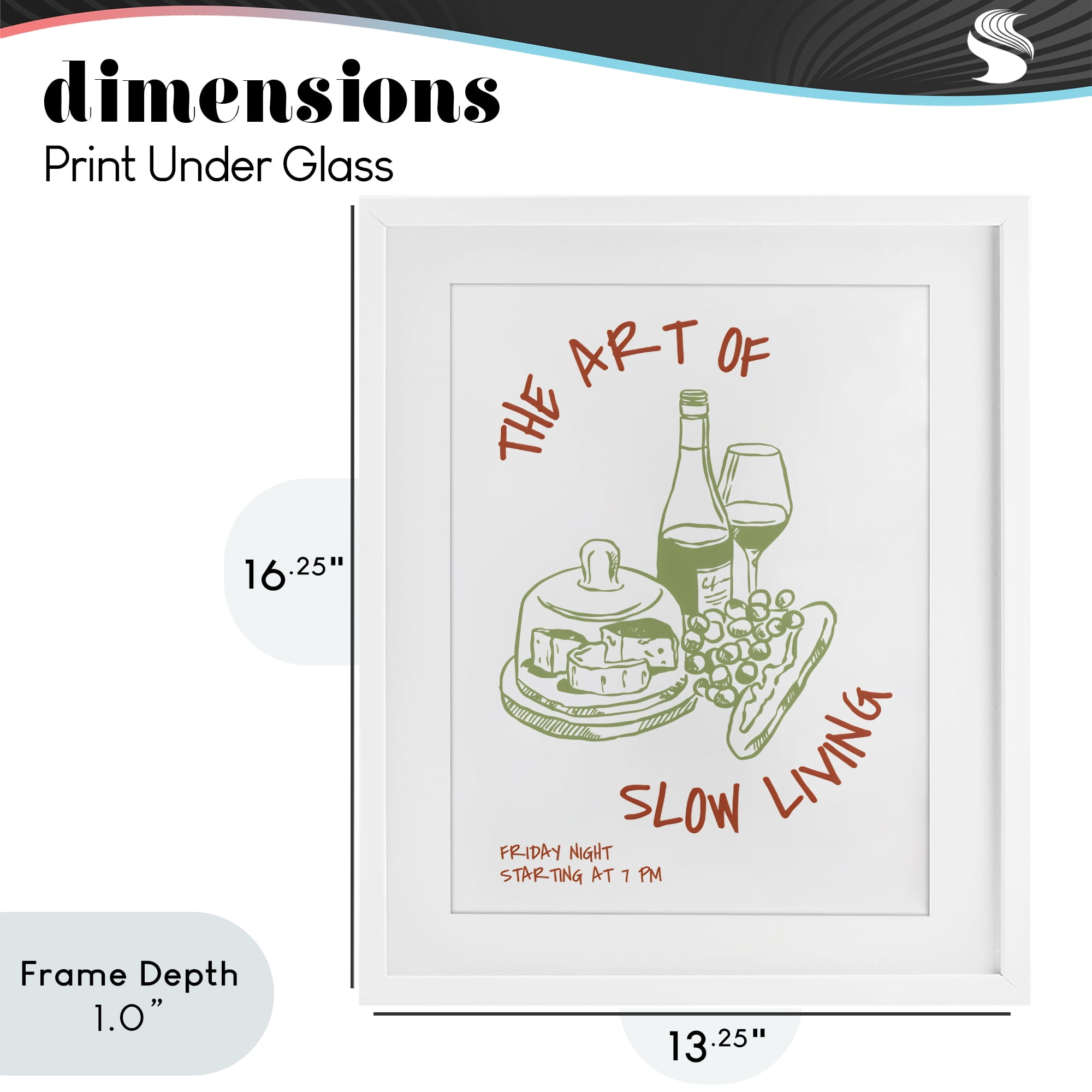Stupell Industries Slow Living Wine & Cheese White Framed Print Under Glass, design by The Prints Vibe