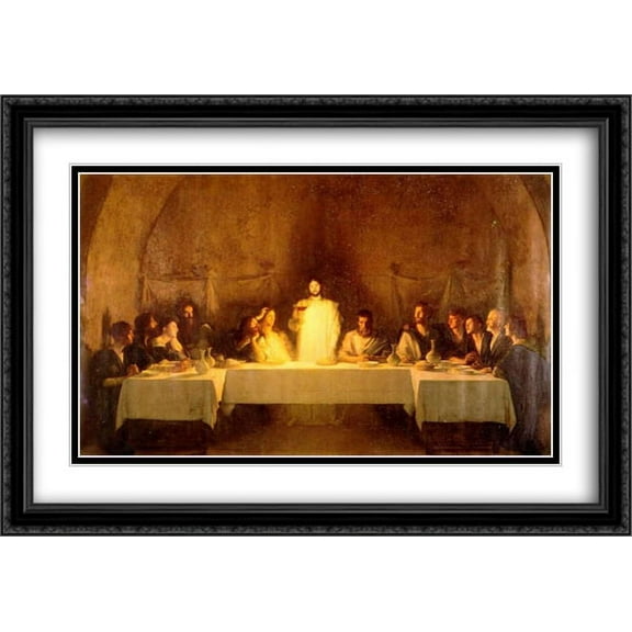 The Last Supper 2x Matted 40x28 Large Black Ornate Framed Art Print by Bouveret, Pascal Adophe Jean Dagnan