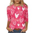 thumbnail image 2 of Brilliant Valentines Clothing Womens Hearts Womens Tops 3/4 Sleeve Women Round Neck Long Sleeves Casual Sweatshirts Sweater Pullover Tunic Tops, 2 of 5