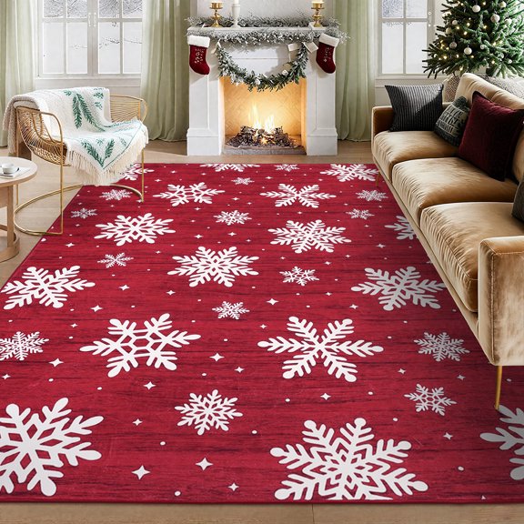 HOMERRY Xmas Rug Christmas Home Decor Area Rug Indoor Modern Washable Non-Slip Throw Rug for Living Room 5' x 7' Red Carpet