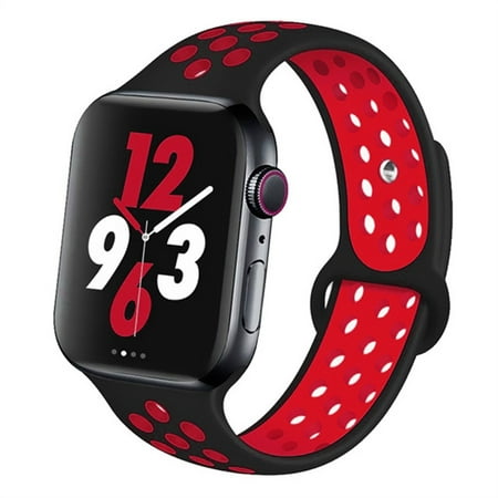 LEIXIUER Silicone Strap Compatible with Apple Watch Band 45mm 41mm 38mm 42mm 40mm 44mm 49mm,Smartwatch Wrist Adjustable Breathable Sport Bands for iWatch Series 7 6 5 4 3 2 1 8 9 SE Nike,black red