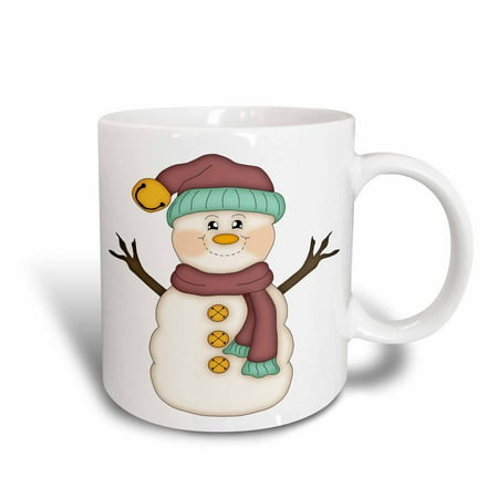 Ceramic Snowman - 3dRose Cute Country Snowman With Scarf and Snow Hat Illustration, Ceramic Mug, 11-ounce