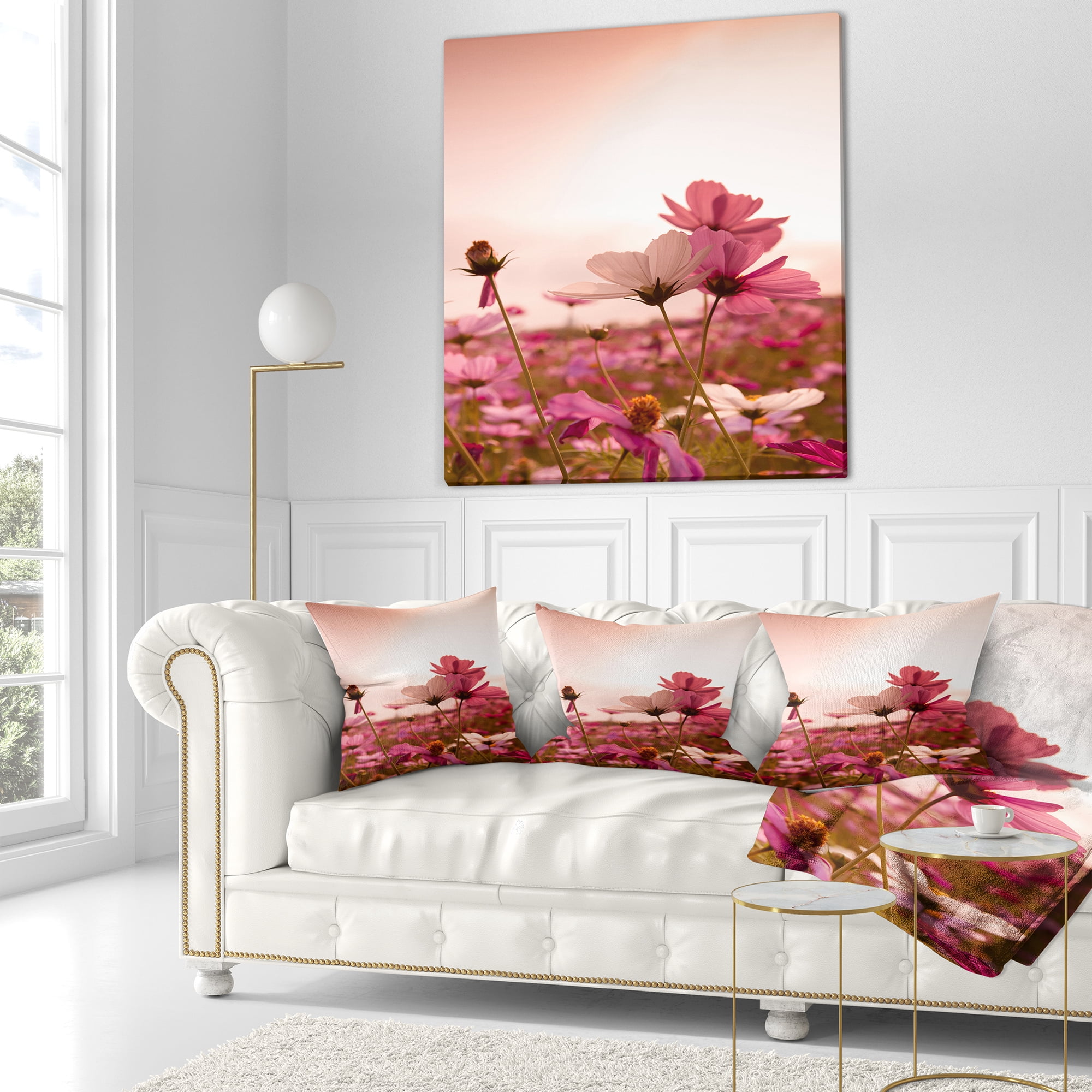 Designart Meadow with Beautiful Cosmos Flowers - Floral Throw Pillow - 16x16