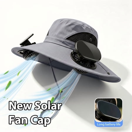 2026 Summer Men s Wide Brim Breathable Sun Hat with Dual Fans Portable Fishing Beach Hat for Outdoor Fishing Camping & Hiking