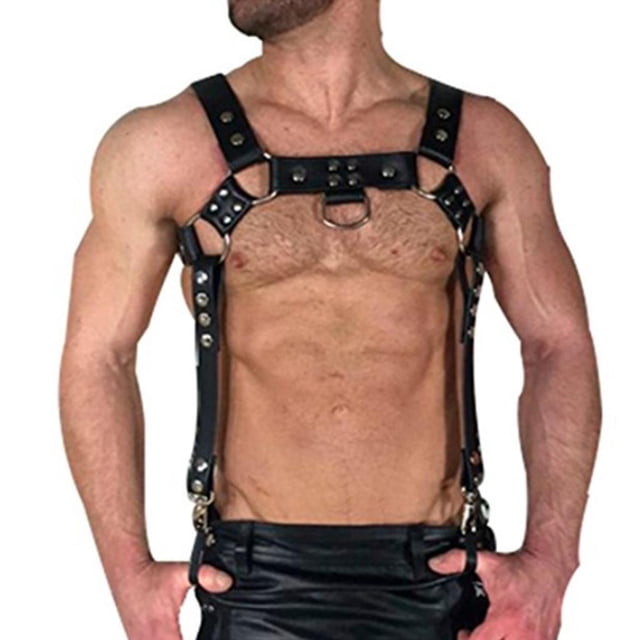 Novedad para hombre, arnés de cuero negr el cuerpo, ropa de club, lencería, disfraz de , cinturón de gótico Soledad Cinturón de arnés para cuerpo de pecho de hombre