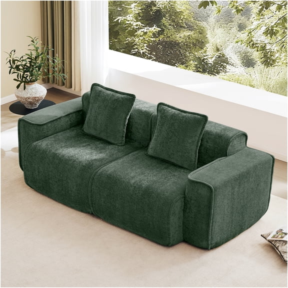 JERFIT 2-Seater Modular Sofa, Velvet Green Sectional Couch with No Assembly, Cloud-Like Comfort for Living Room