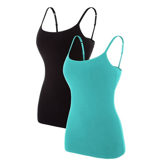 Cami Correa de espagueti ajustable para mujer construida en sujetador camisetas sin mangas 2 Pack Size T M