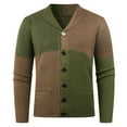 thumbnail image 5 of ZCFZJW Men's Color Block Knitwear Button Down Shawl Collar Cardigan Sweater with Pockets Lightweight Casual Fall Winter V Neck Cable Knit Pullover Sweater Tops Army Green XL, 5 of 6
