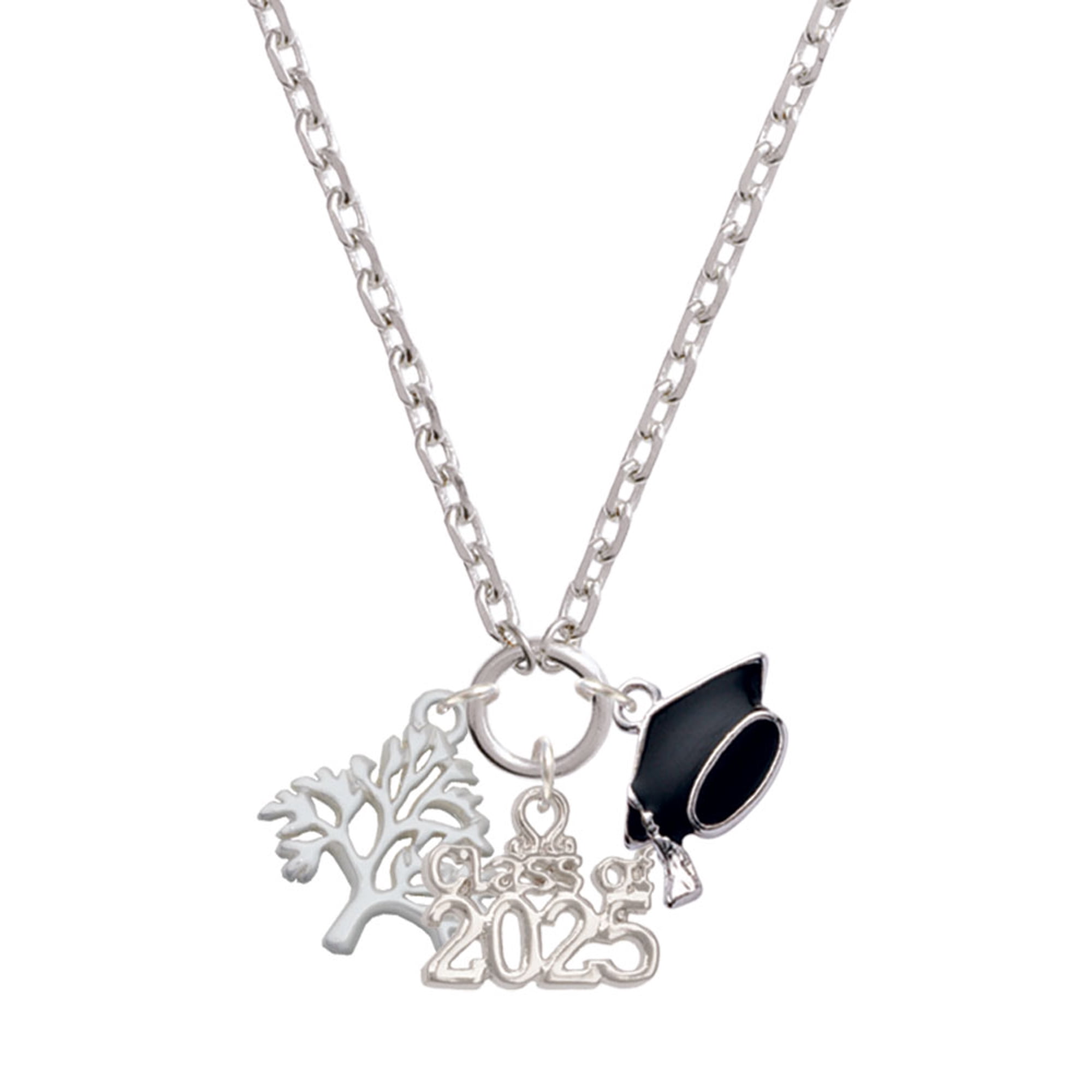 Delight Jewelry Silver-tone Medium Tree of Life - Silver-tone Class of 2025 Graduation Zoey Necklace, 28"