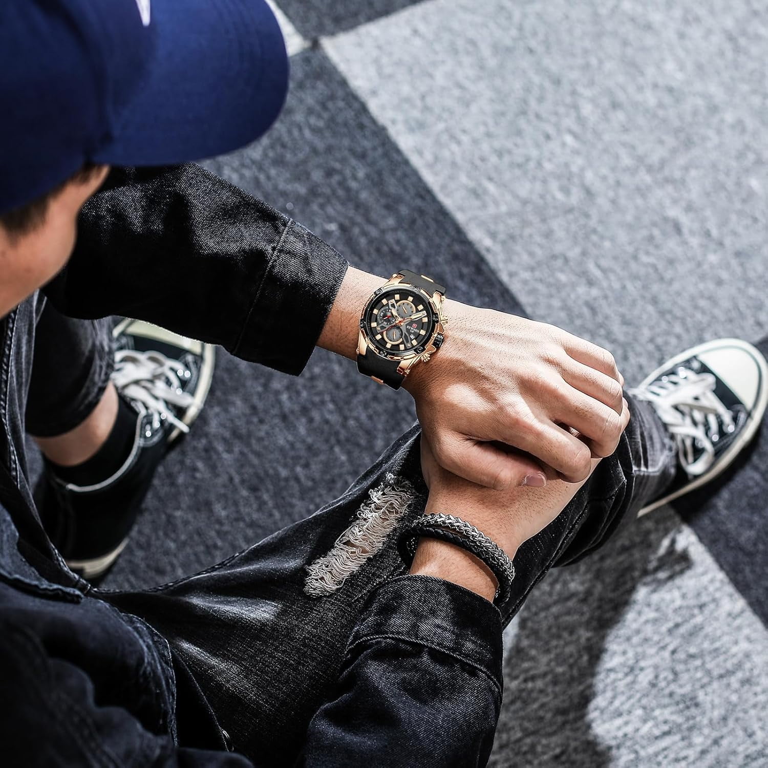 Men's Watch Fashion Tonneau Wrist Watches (Chronograph/Waterproof/Luminous/Calendar) Silicon Strap Quartz Watch for Men