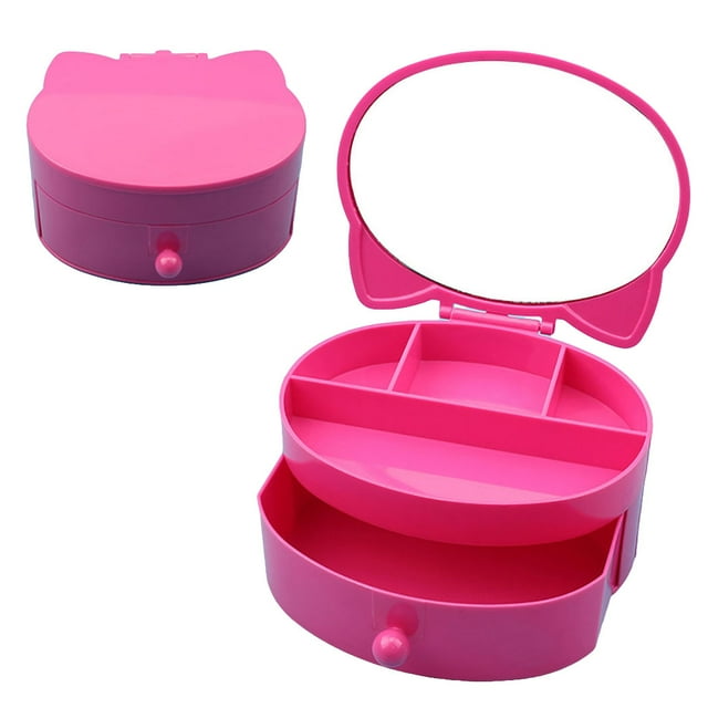 Girl Jewelry Box Lovely Cat 2-Layer Jewelry Case Jewelry Container with Mirror